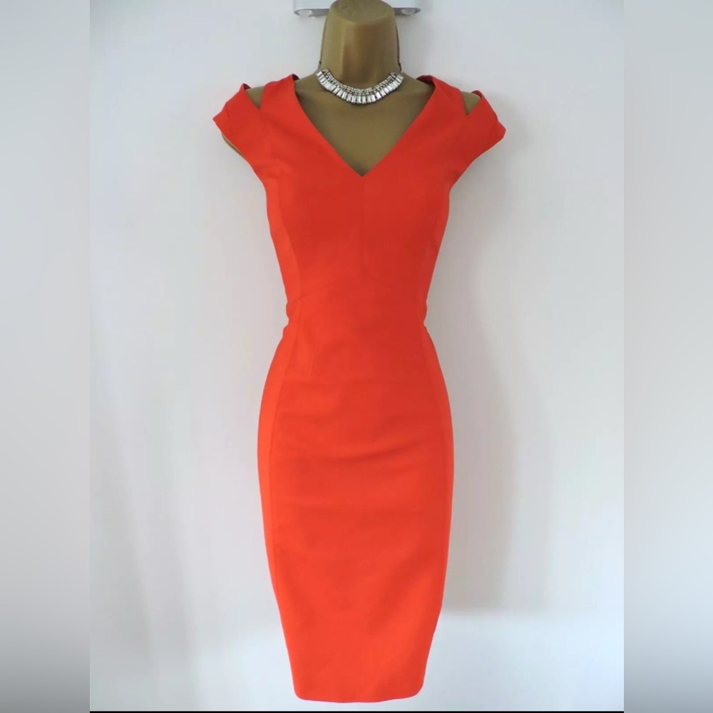 Karen Millen Size UK 16/ USA 12 STUNNING CUT OUT PENCIL DRESS IN RED